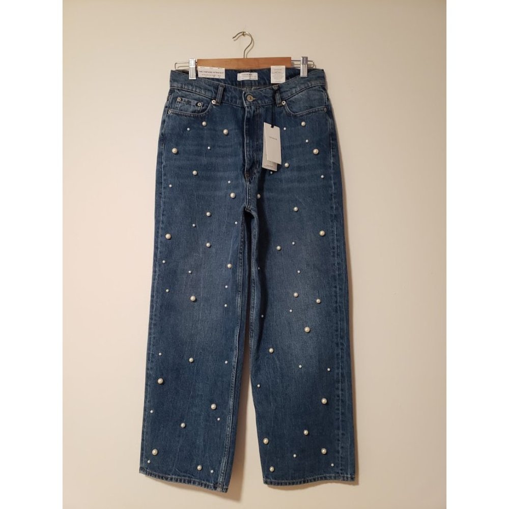 ZARA DENIM PANTS WITH PEARLS EMBELLISHED